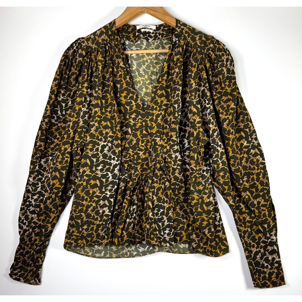 Isabel Marant Etoile Amiriya Floral Peasant Blouse Top FR 36 US 4 Black Viscose